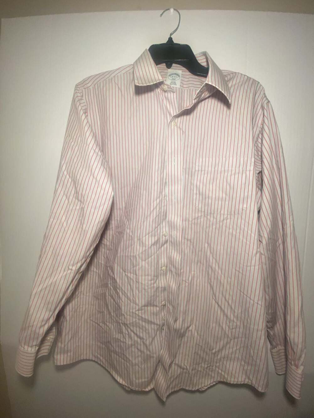 Brooks Brothers 346 Slim Fit Non-Iron Pink and White Striped Dress Shirt
